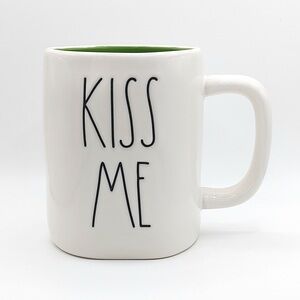 Rae Dunn KISS ME Coffee Tea Mug Cup 18 Oz Ceramic, Glossy White With Clover NWT